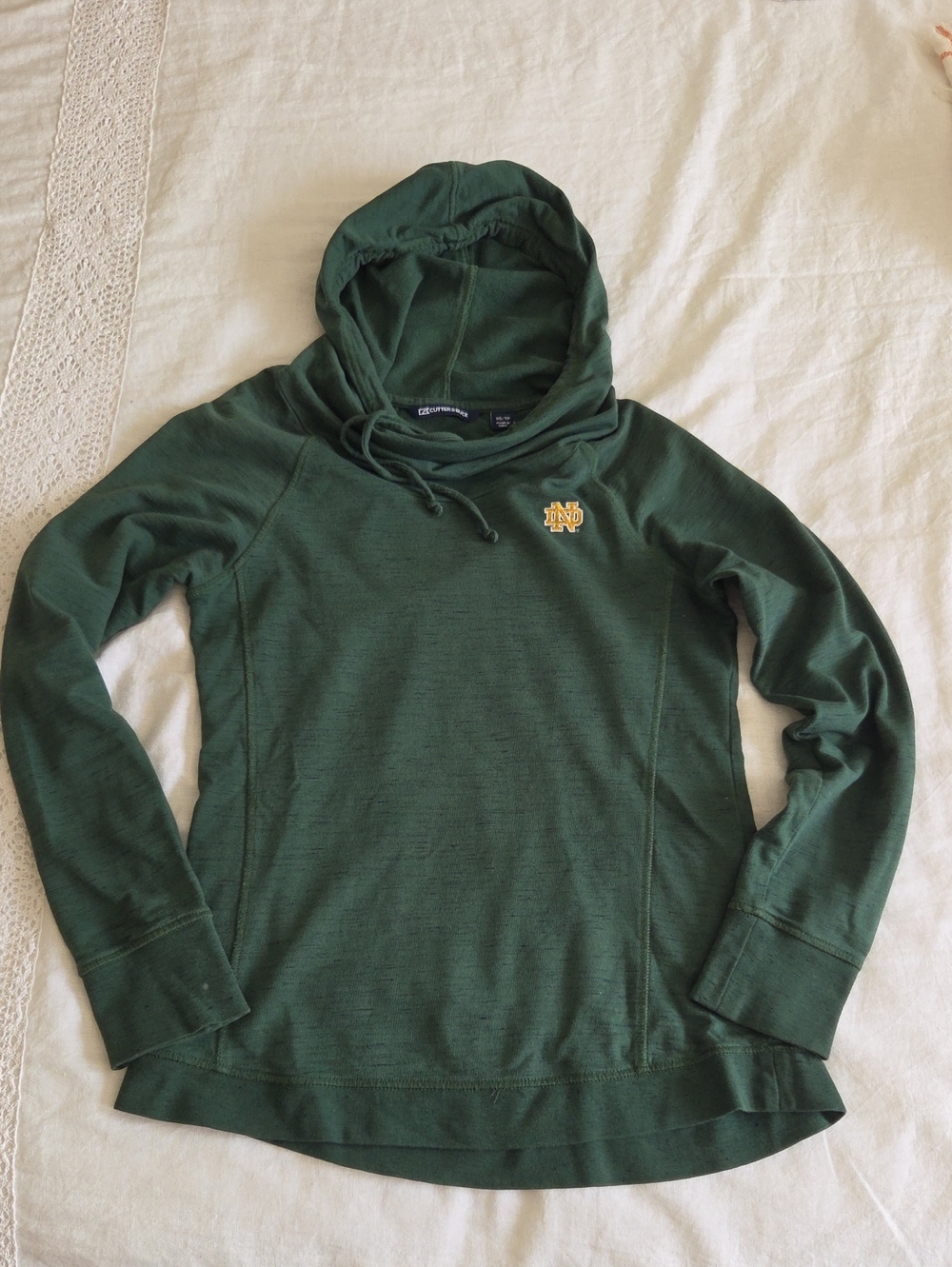 Dark Green Women's Lightweight Hoodie with Embroidered Notre Dame Logo
